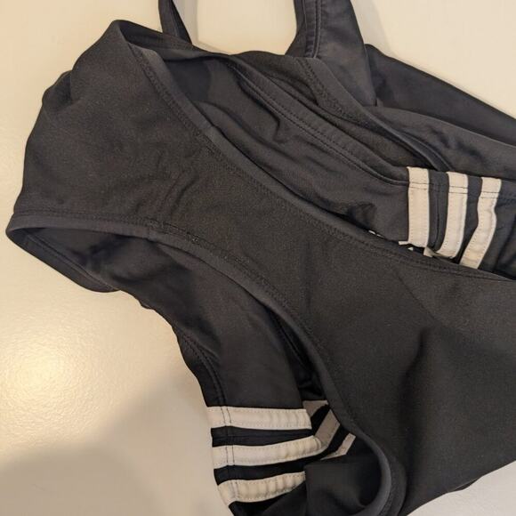 Adidas Women Swimsuit Solid Logo One-Piece Black White Plunge Back - Size M - Picture 4 of 7